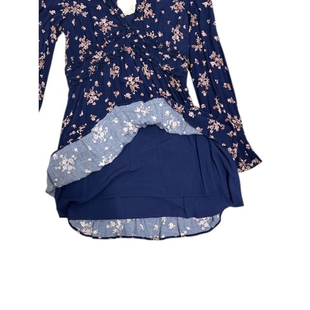 NWT ALTAR'D State Pyper Navy Floral Ruffle V Neck Long Sleeve Mini Dress Medium - Picture 11 of 15